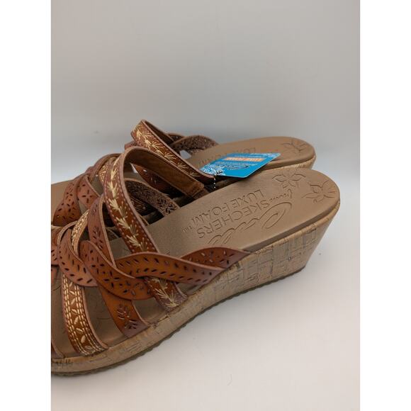 SKECHERS 31714 BEVERLEE TIGER-TIGER POSSE TAN WOMENS LUXE FOAM WEDGE SIZE 9 - Picture 5 of 7